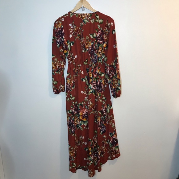 NEW Xhilaration Long Sleeve Floral Dress Rust XS - Picture 5 of 7